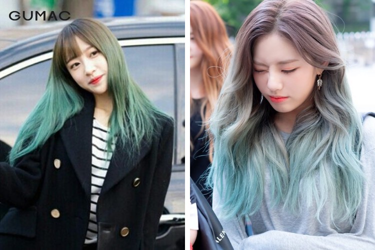Tóc màu xanh rêu nhuộm ombre