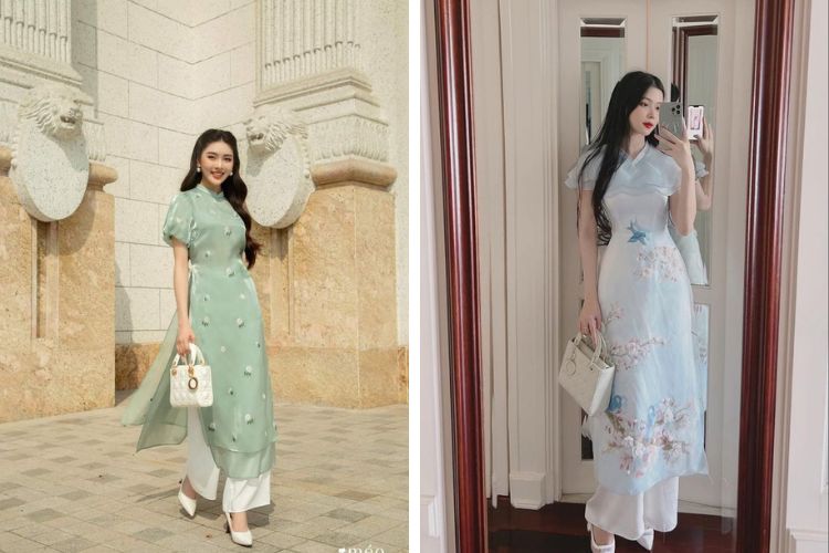 Túi dáng vuông phối với áo dài