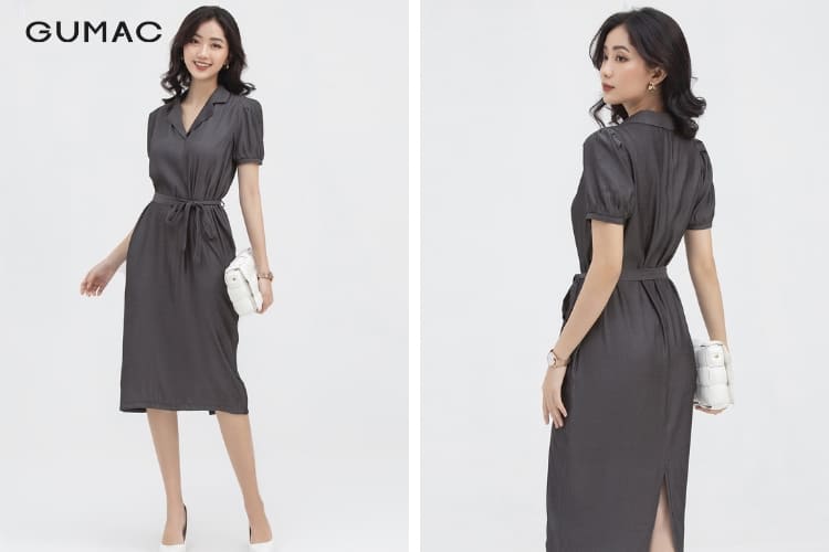Đầm suông buộc eo