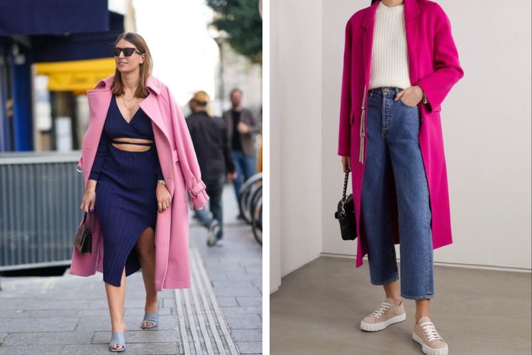 váy xanh nước biển phối với màu hồng