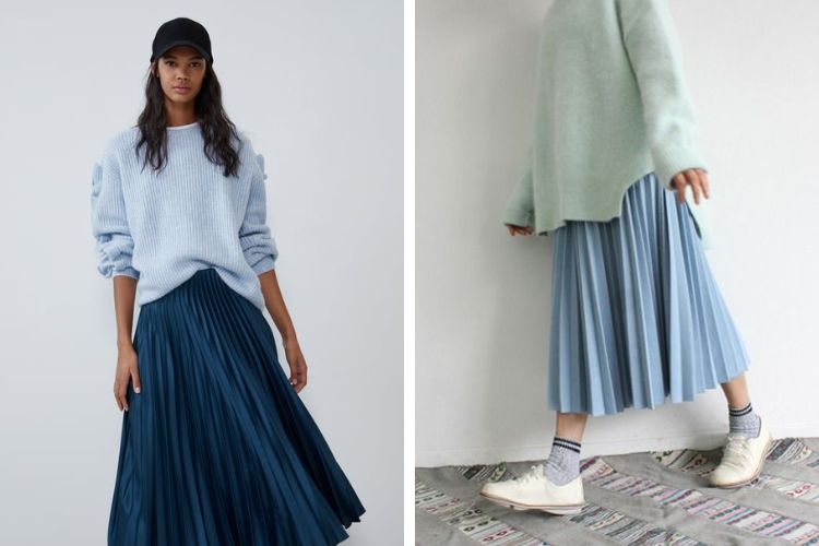 váy xanh nước biển với áo màu pastel