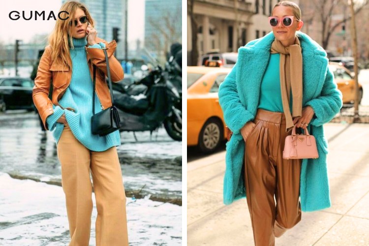 Sử dụng màu be mặc cùng màu xanh cổ vịt đẹp