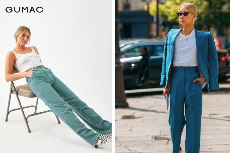 Mix and match màu trắng cùng xanh cổ vịt