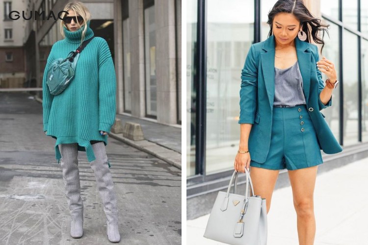 Mix đồ với xanh cổ vịt cùng màu xám