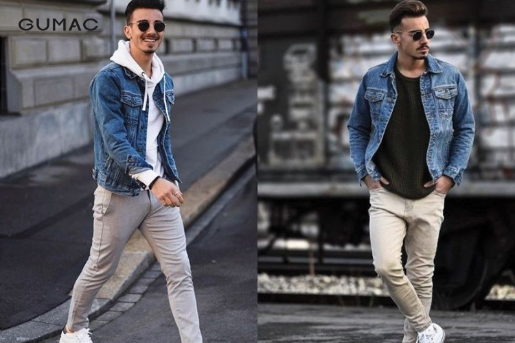Áo khoác denim kết hợp áo phông