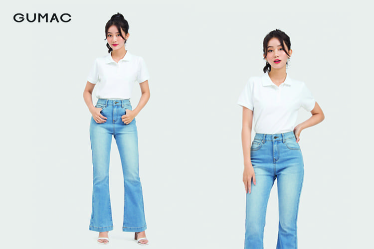 Outfit áo polo cùng quần denim