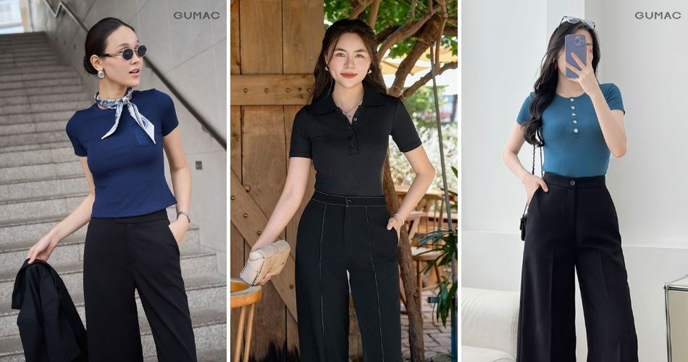 Áo thun ôm lửng mix cùng quần ống rộng tạo tỷ lệ cơ thể cân đối và khéo khoe vòng eo thon