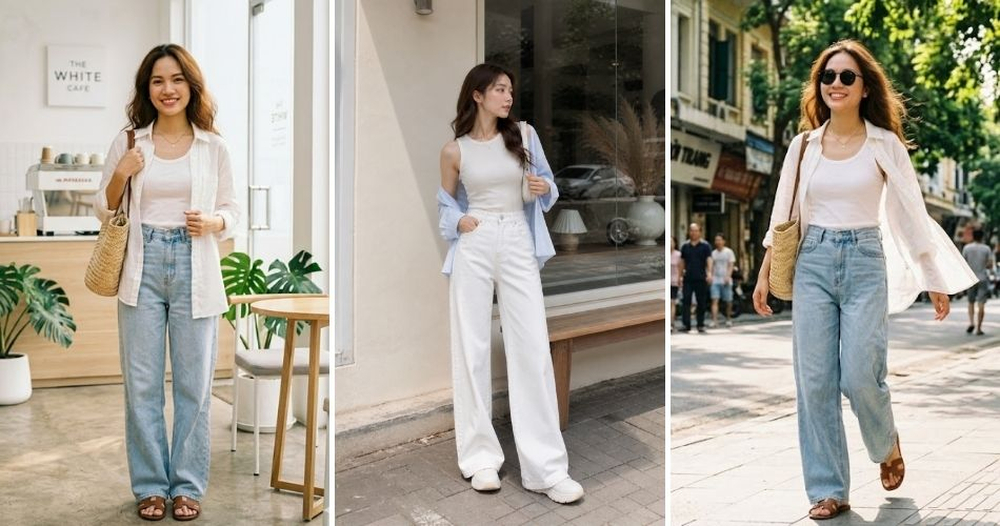 Bản phối tanktop croptop và quần jeans ống rộng phóng khoáng, đậm chất đường phố hiện đại