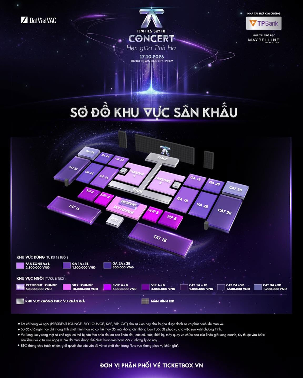 Seatmap Tinh Hà Say Hi Concert đêm 1 và đêm 2 tại TPHCM