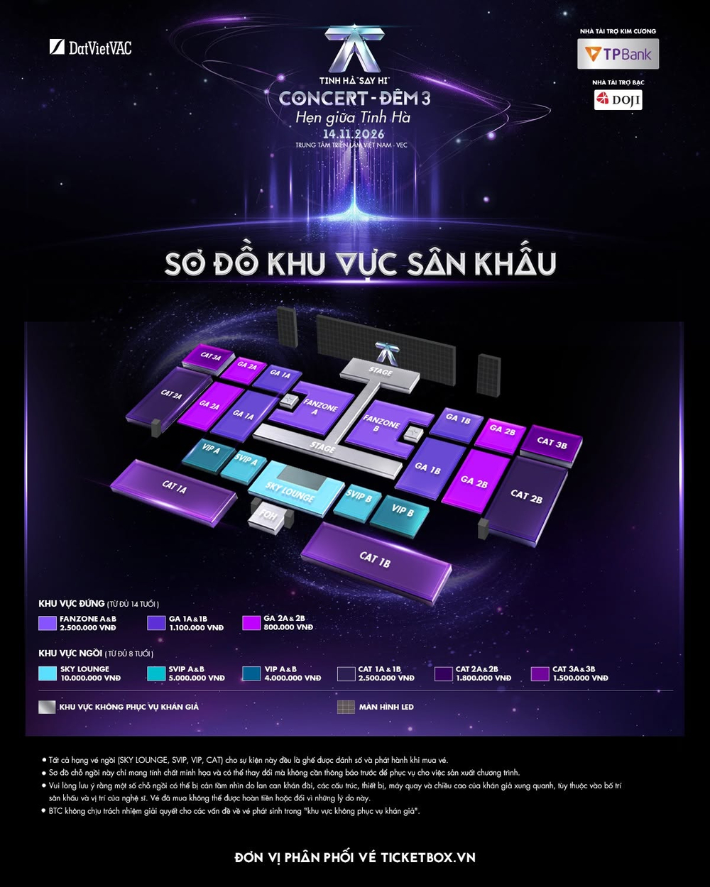 Seatmap Tinh Hà Say Hi Concert đêm 3 tại Hà Nội