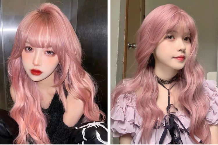 toc mau hong pastel pha nau