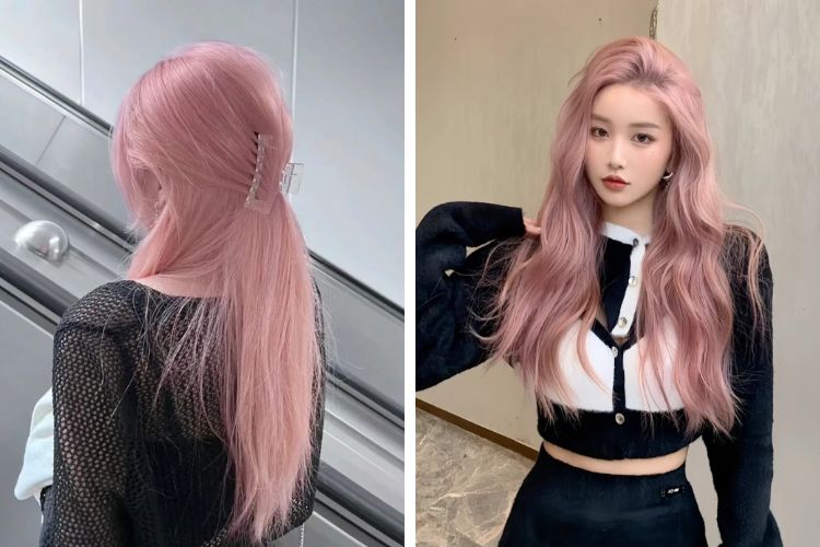 mau toc hong pastel tra sua