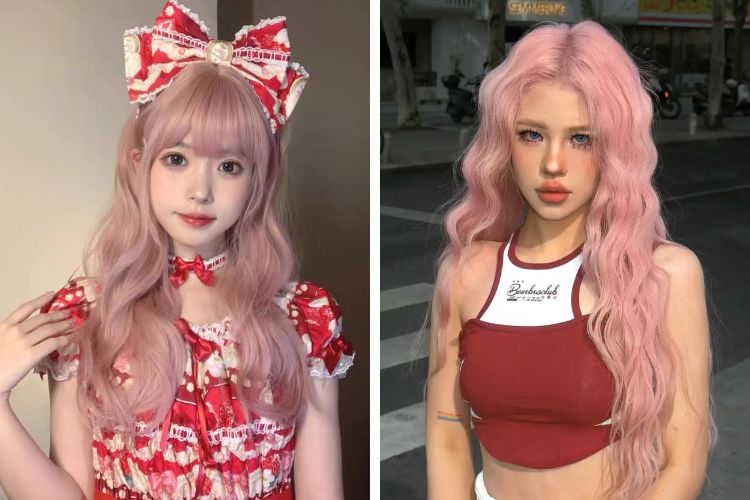 toc mau hong pastel pha begie