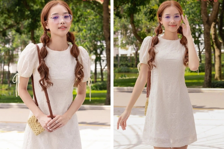  Đầm A tay phồng