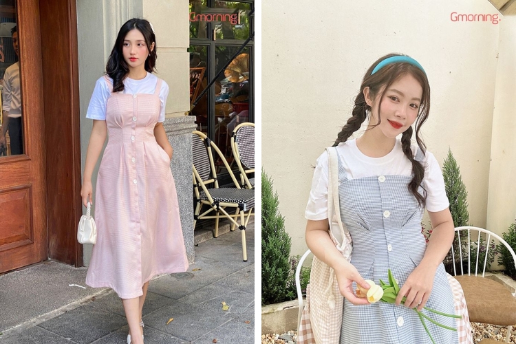 Đầm yếm suông midi