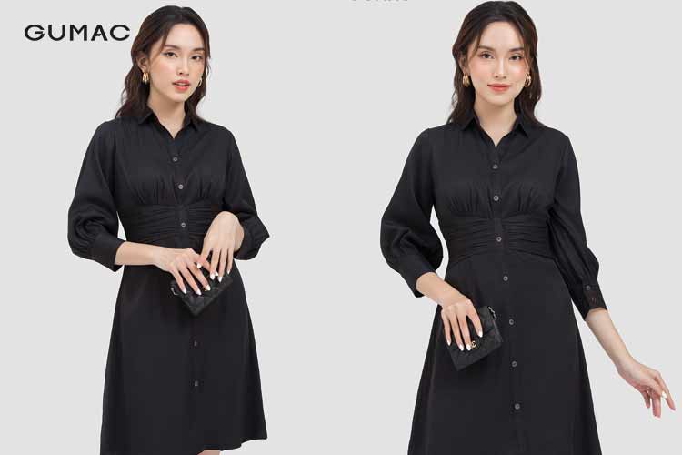 Váy Sơ Mi Nơ Cổ Dáng Xòe màu đen Trắng  Shopee Việt Nam