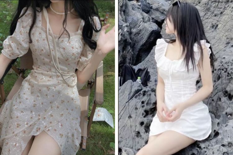 Đầm trắng cổ vuông đi biển Đầm trắng cổ vuông đi biển