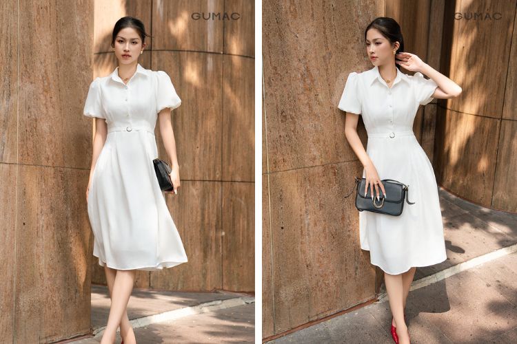 Đầm trắng tay phồng đi biển Đầm trắng tay phồng đi biển