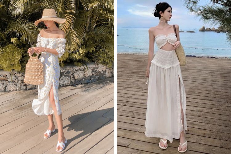 Đầm trắng xẻ tà đi biển Đầm trắng xẻ tà đi biển