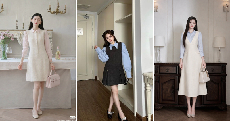 Chọn váy gile suông phối sơ mi xanh nhạt hoặc hồng phấn để tạo sự nhẹ nhàng thanh lịch.